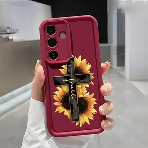 Sunflower Cross Pattern TPU mobile phone case Suitable for Samsung Galaxy S25 S24 S23 S22 PLUS ULTRA FE camera full protector fashion high quality design fingerprint resistant gift anti drop durable Tempered Glass Bling Diamond Camera Lens Protector