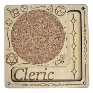 Cleric Dice Coaster with Engraved Design and Cork Surface for D&D Gaming