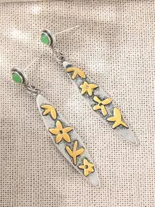 and Elegant Silver Color Jade Flower Earrings, Handcrafted Creative Jewelry for Daily and Holiday Wear, Stylish Accessory for All Seasons