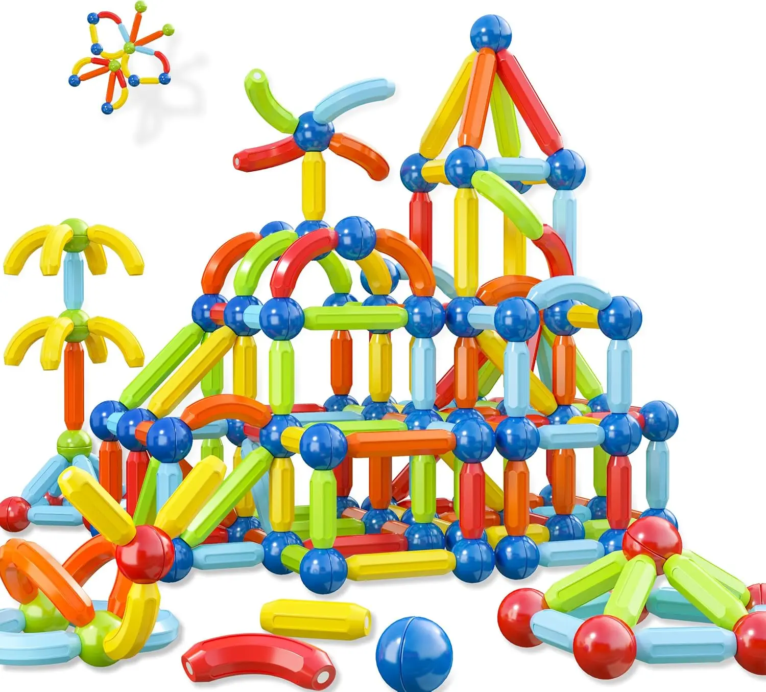 Magnetic Blocks Building Toys for Kids – Montessori STEM Learning Toy with Magnetic Sticks and Balls for Boys and Girls Ages 3, 4, 5+, Educational Construction and Sensory Toy, Birthday Gift for Preschool Children