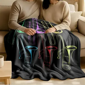 1 piece Colorful trombone instrument minimalist line art themed flannel blanket - Modern-style all-season flannel blanket, suitable for sofas and beds, super soft and comfortable, digital print design, 100% polyester material, machine washable
