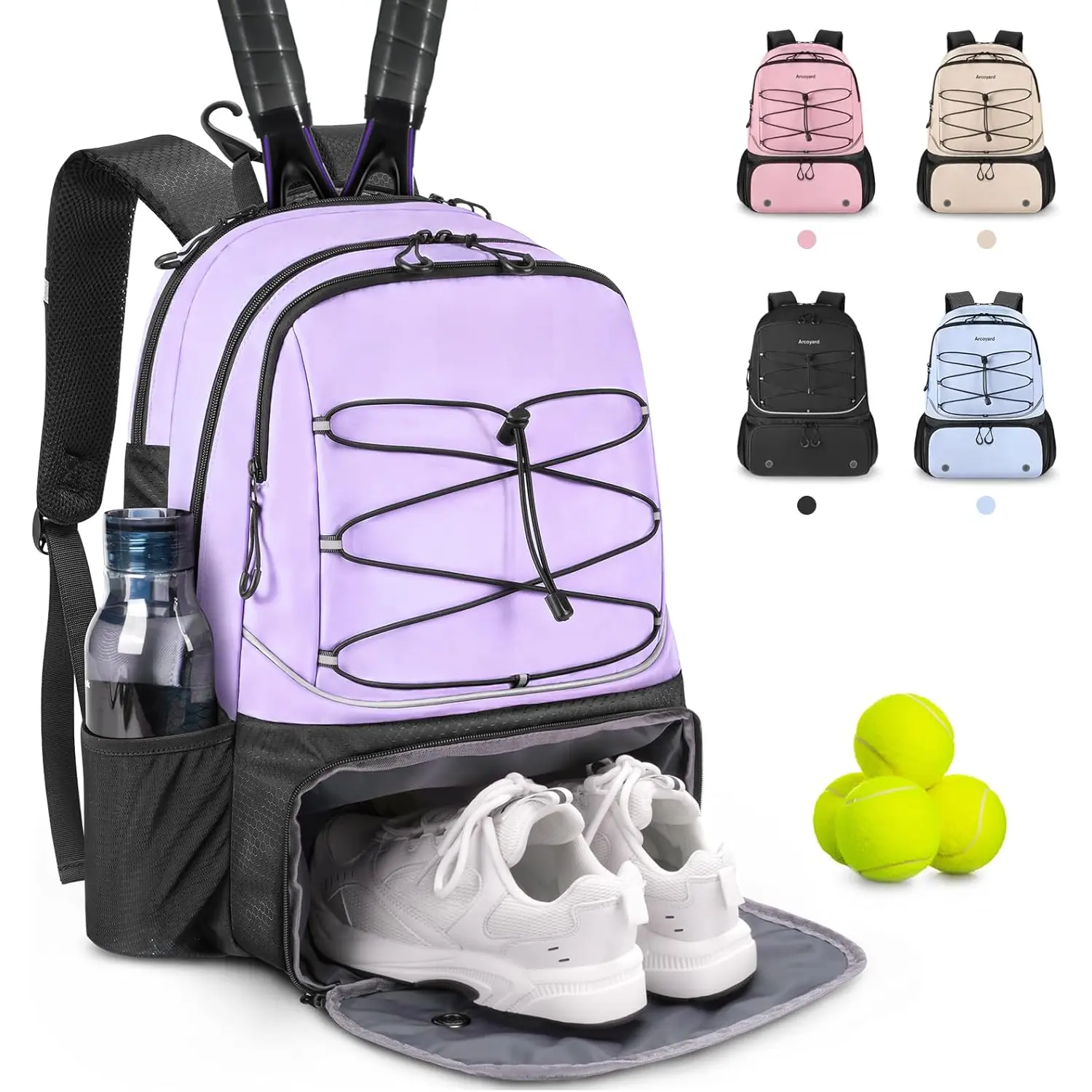 Tennis Bag Holds 2 Rackets, Professional Tennis Bags for Women, Tennis Backpack with Ventilated Shoe Compartment