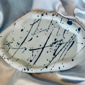 Navy Splatter Cloud Stone Tray - Abstract Home Decor Decorative Trinket