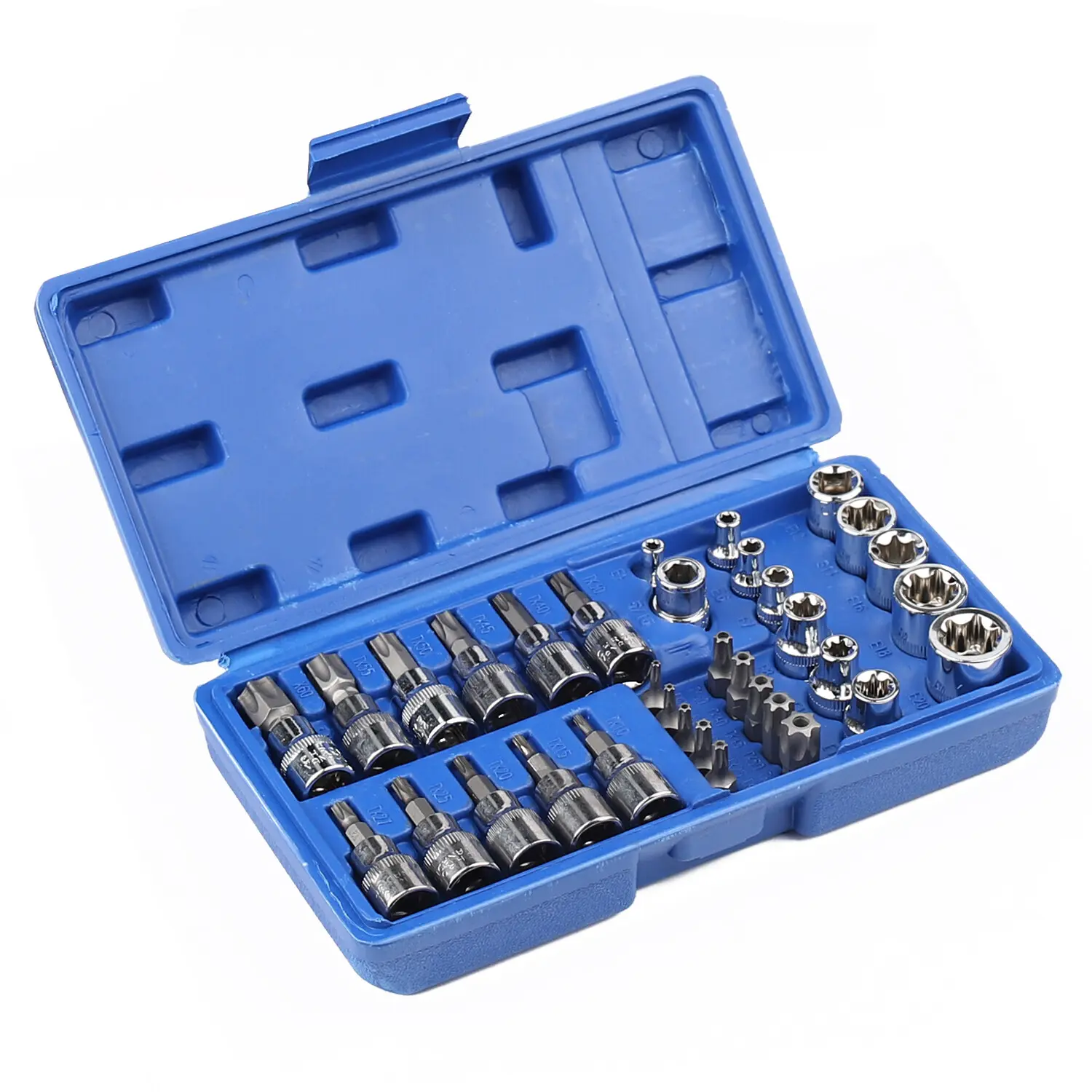 Car Guy Essential 34-Piece Star Bit Socket Set Male Female E-Torx Drive Kit Heavy Duty CrV Steel Auto Repair Hand Tool Storage Case Gift