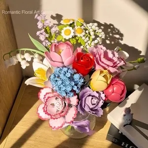 Life-Long Flower DIY Creative Toy Set, Artificial Flower Set, Artificial Bouquets, Small Particles Assembly Puzzle, Holiday Gift & Desktop Decoration, Valentine’s Day Present