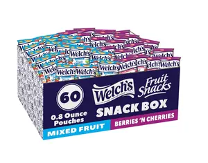 Welch's Fruit Snacks Mixed Fruit & Berries 'N Cherries Variety Pack 0.8 oz Pack of 60 for School Lunches Gluten Free & Vitamin Rich Snack Box