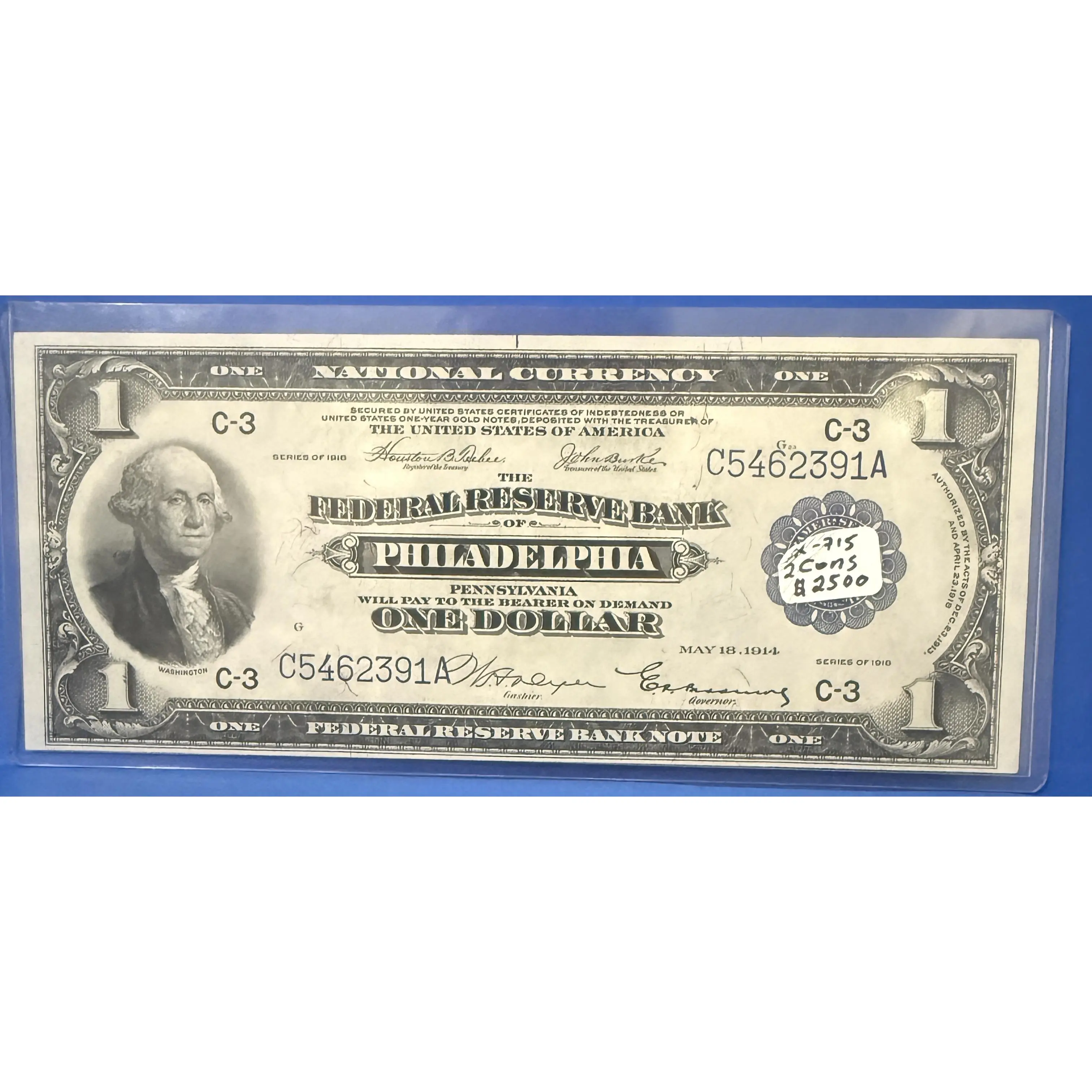 Federal Reserve Bank of Philadelphia One Dollar Bill 1914 FR 715 2 CONSECUTIVE