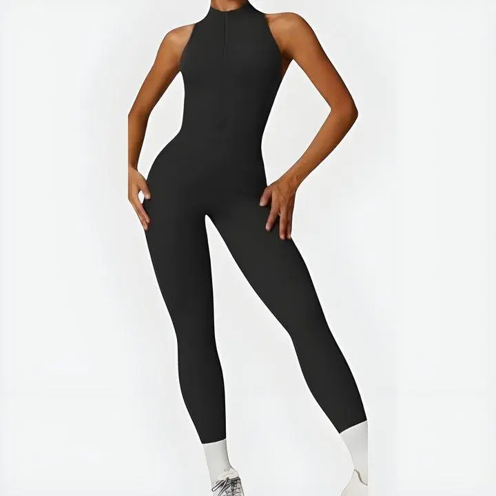 Worthey Fitness Performance Zip-Up Romper Full-Length - Second-Skin Compression Fit & Four-Way Stretch Fabric for Gym & Athleisure Wear