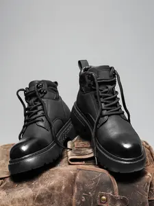 Fashion Height-Boosting Motorcycle Work Boots, Selected Leather Mid-Calf Design, Western Cowboy Style, Perfect for Outdoor Sports