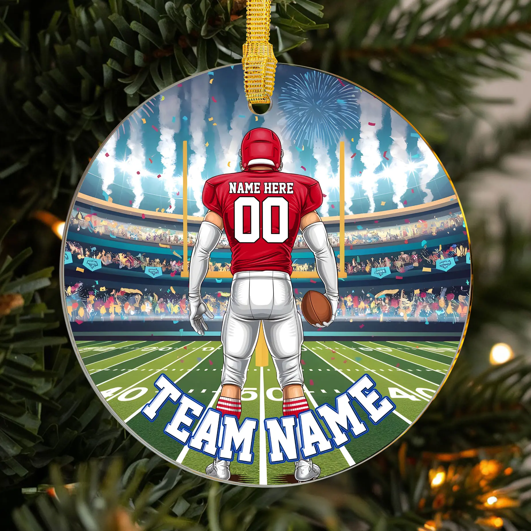 Personalized Football Christmas Ornament - Stadium Celebration Design - Perfect Gift for Football Fans & Team Spirit Holiday Decorations