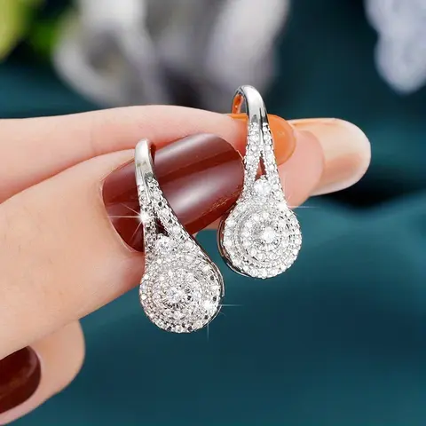 Women's Silver-Plated Statement Drop Earrings - Copper Base, Sparkling Synthetic Gems, Elegant Everyday Wear, Ideal Birthday Gift