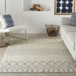 Nourison Passion Diamond Geometric Decorative Indoor Area Rug, Power-Loomed Modern Floor Rug with Versatile Neutral Palette, Ivory/Grey, 5'3"-7'3"