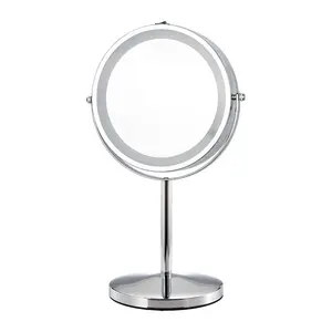 Luxury Large-Sized LED Tabletop Vanity Mirror with Lighting, Metal Beauty Mirror for Home Decor