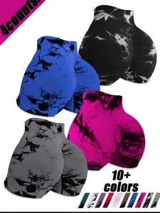 Women's Summer Yoga Shorts, Seamless Tie-Dye Sports Tight Three-Quarter Pants, Outerwear Sexy Yoga Fitness Shorts High Waist Butt Lifting Abdomen High Stretch Shorts