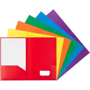 Legal Size Heavy Duty Plastic 2 Pocket Presentation Folders - Assorted Primary Colors - 6/Pack