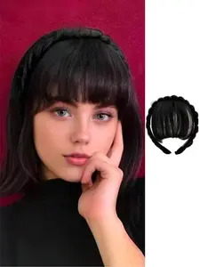 Vintage Knitted Hairband with Bangs Design, No Sideburn Style, Versatile Cute Style, Fashionable Women's Headwear for Outdoor Street Look, Hair Braid Headband
