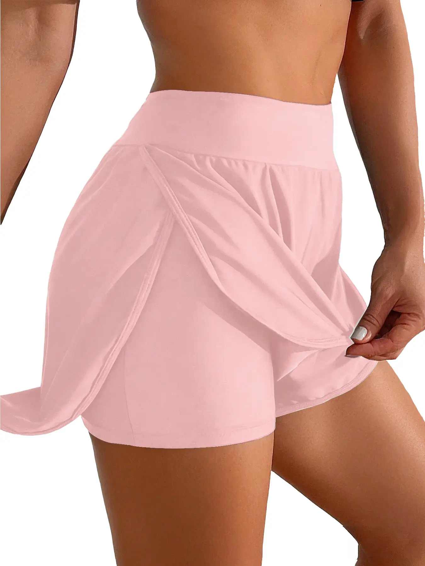 Women's Solid Black High Waist Tummy Control Shorts with Phone Pocket Breathable & Sweat-Wicking for Summer