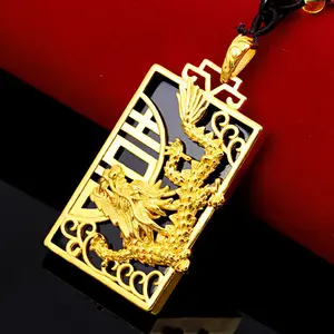 Domineering Green Chalcedony Pendant (L091) for Women Dragon Phoenix Presenting Auspiciousness Pendant Chain Ethnic Style new jojo bows rich staccs jewelry g shock valentines gifts for gf free shipping only gifts for women men's valentine's gifts