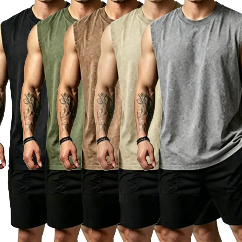 Men's 100% Cotton Retro Washed Crew Neck Sleeveless Tank Top Shirt - Sporty Chic, Comfortable Basic Casual Menswear for Summer Workouts, Dates - 90s Vintage Workout to Date Vest