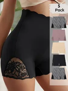 Women's Leopard Print High-Waisted Panties Underwear Set, Slim Fit Seamless Design, Breathable Comfort All-Seasons Wear, Pack of 5