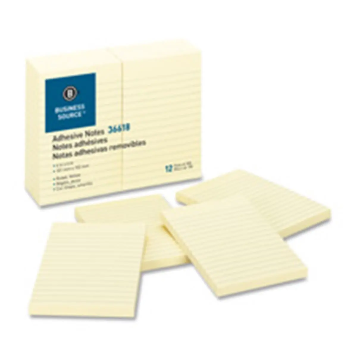 Business Source BSN36618 Adhesive Notes- Ruled- 4 in. x 6 in.- 100 Sh-PD- 12-PK- Yellow