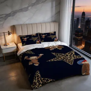 2/3 Piece Curious George Duvet Cover Set, 1 Duvet Cover + 1/2 Pillowcases NO FILLING INCLUDED, Cute Cartoon Monkey Leopard Star Bedding, Kids Bedroom Decor for Boys Girls Teens, Ideal Gift for Curious George Fans