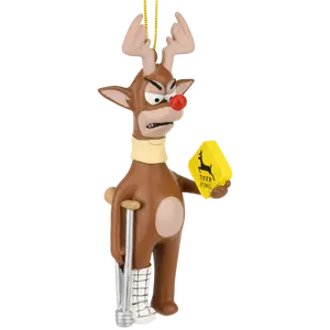 Tree Buddees Grumpy Reindeer Christmas Ornament with Crutch & Cast Leg Funny Holiday Decor 4 Inches Tall Ready to Hang