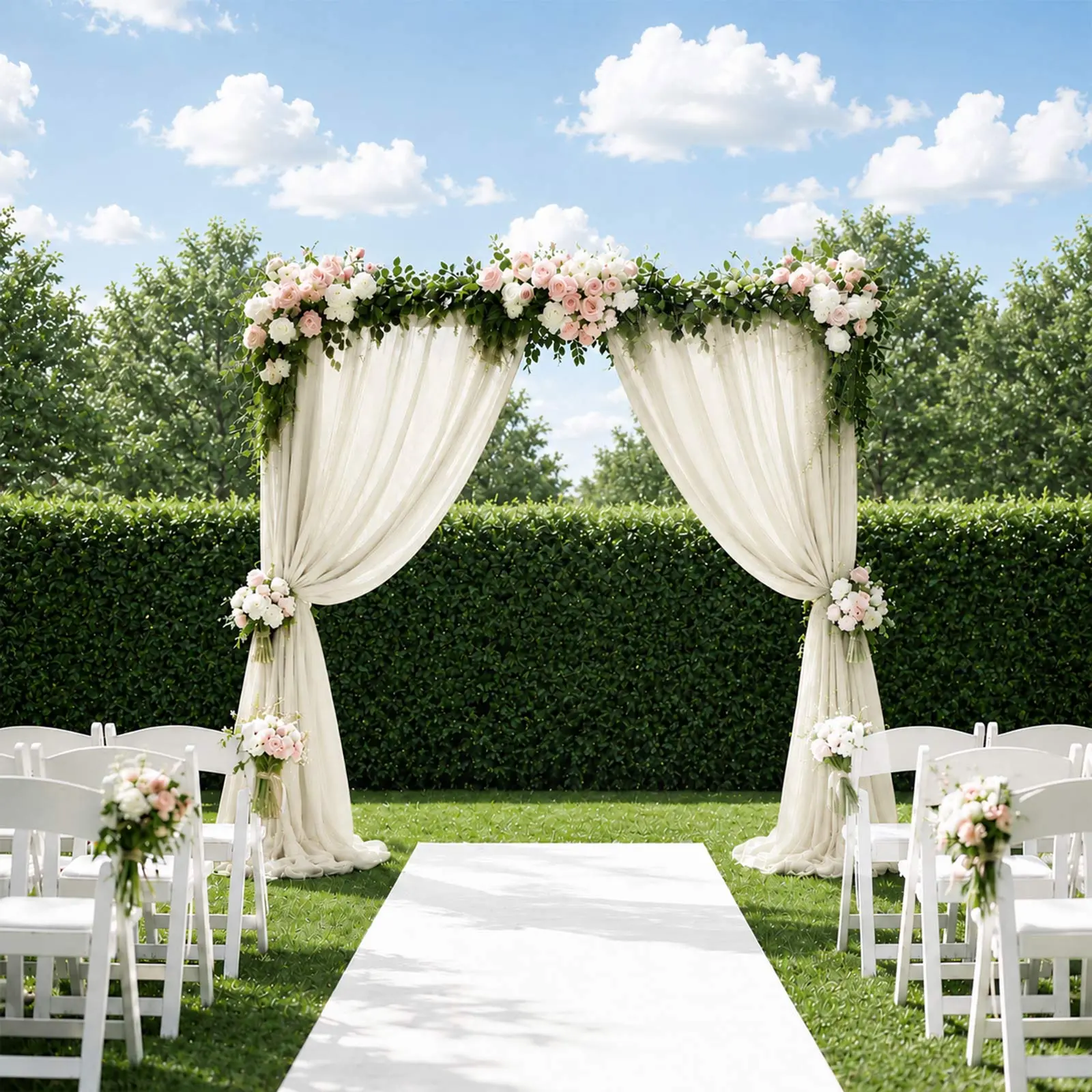 Sheer Draped Wedding Arch Drape, 5ft×10ft Beige Backdrop Curtain Panel with Rod Pocket, for Wedding Party Backdrop, Outdoor Banners, Birthday Party Decor