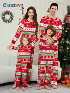 Nordic Knit Christmas Family Pajama Set, Reindeer Gingerbread Tree Design, Soft Breathable Fabric, Fall & Winter Casual Wear