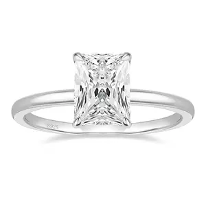 3CT 925 Sterling Silver Radiant Cut Solitaire Cubic Zirconia Engagement Ring Wedding Promise Band for Her