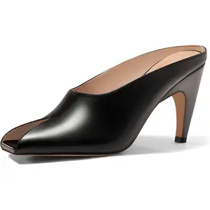 Womens Kitten Heels Mules Open Peep Toe Slide Sandals Slip On Summer Dress Shoes