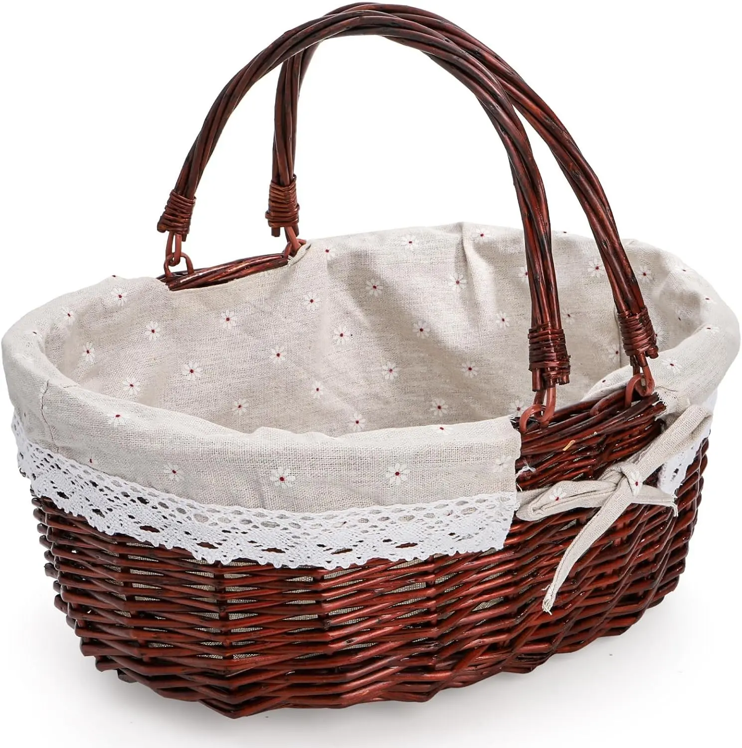 Wicker Picnic Basket with Handle, Large Empty Gift Basket to fill, Open Top Market Harvest Baskets for Garden Fruit Candy Wine Egg Gathering Wedding Vegetables