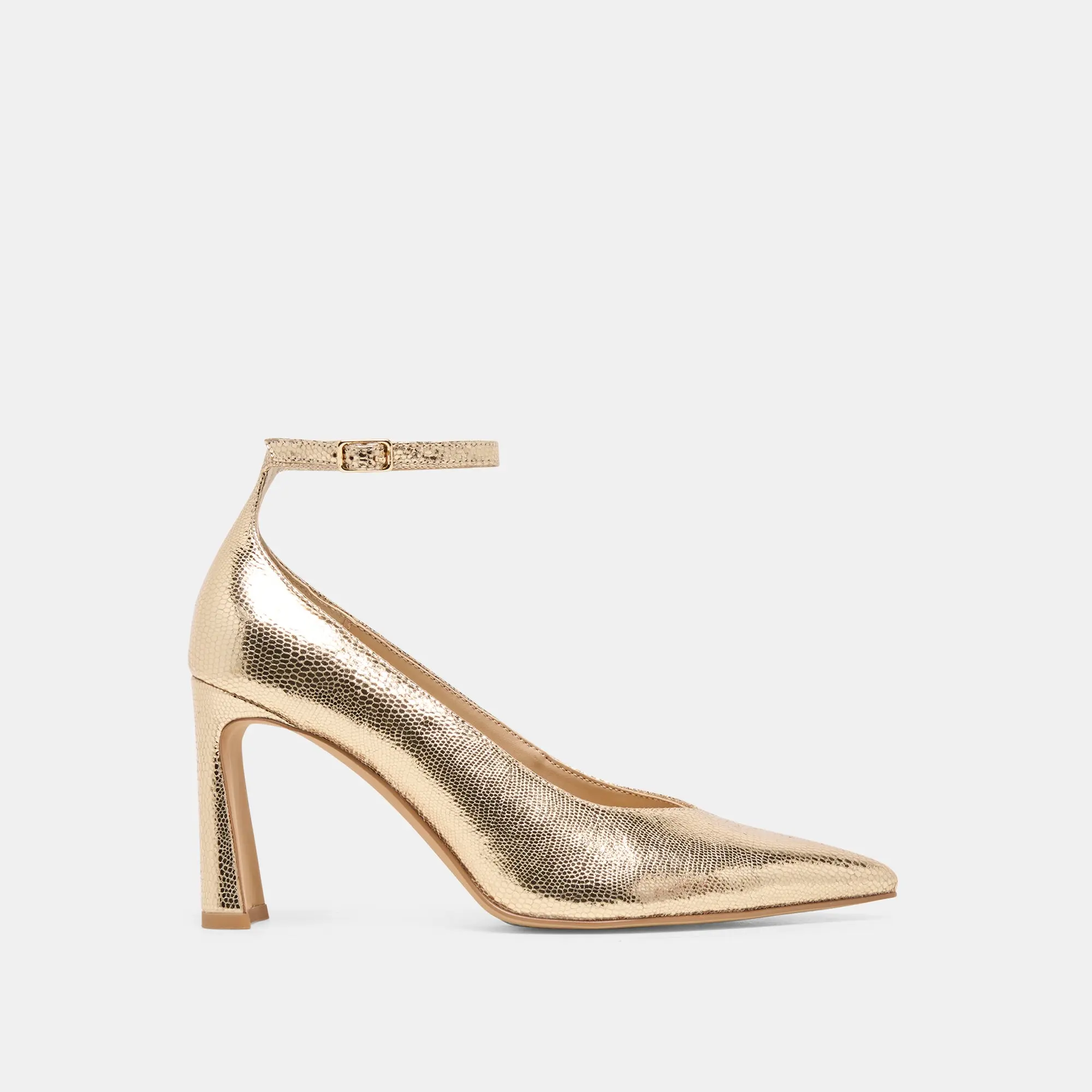 KARSIN HEELS GOLD EMBOSSED LEATHER