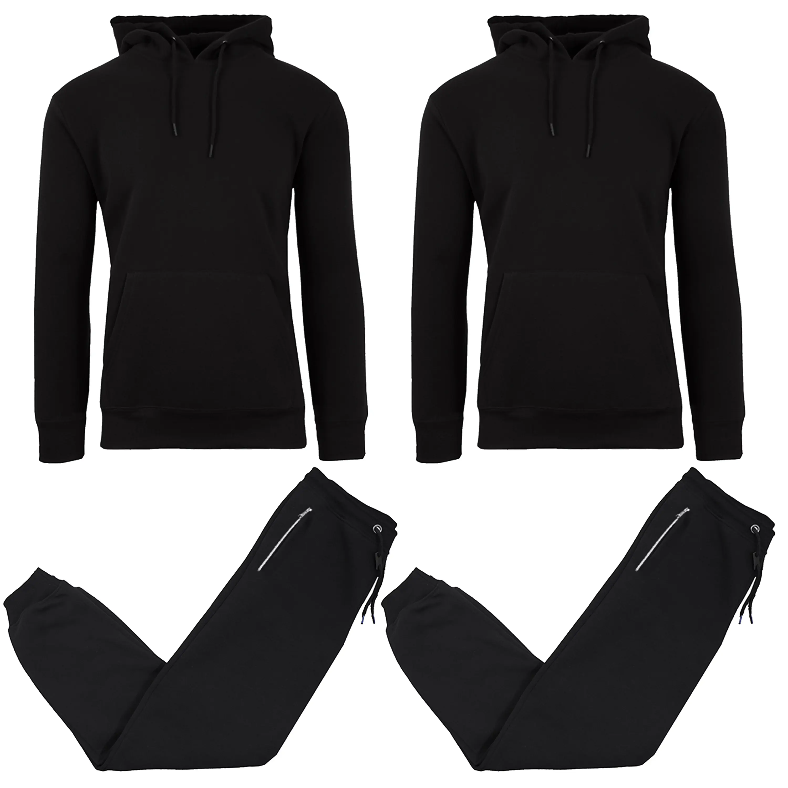 (Pullover Fleece Zip Pockets) Black & Black