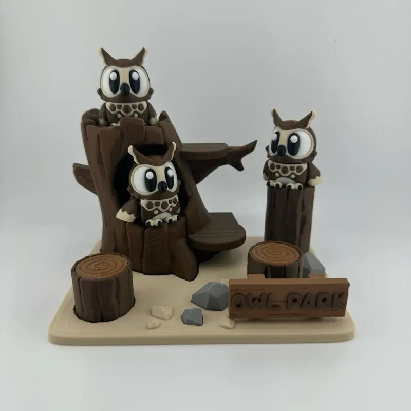 Cute Owl Desk Pet Figurine - Smooth, Lightweight Owl Ornament with Tree Stumps and Rocks Base for Fidgeting Focus, Home Decoration, Gifting