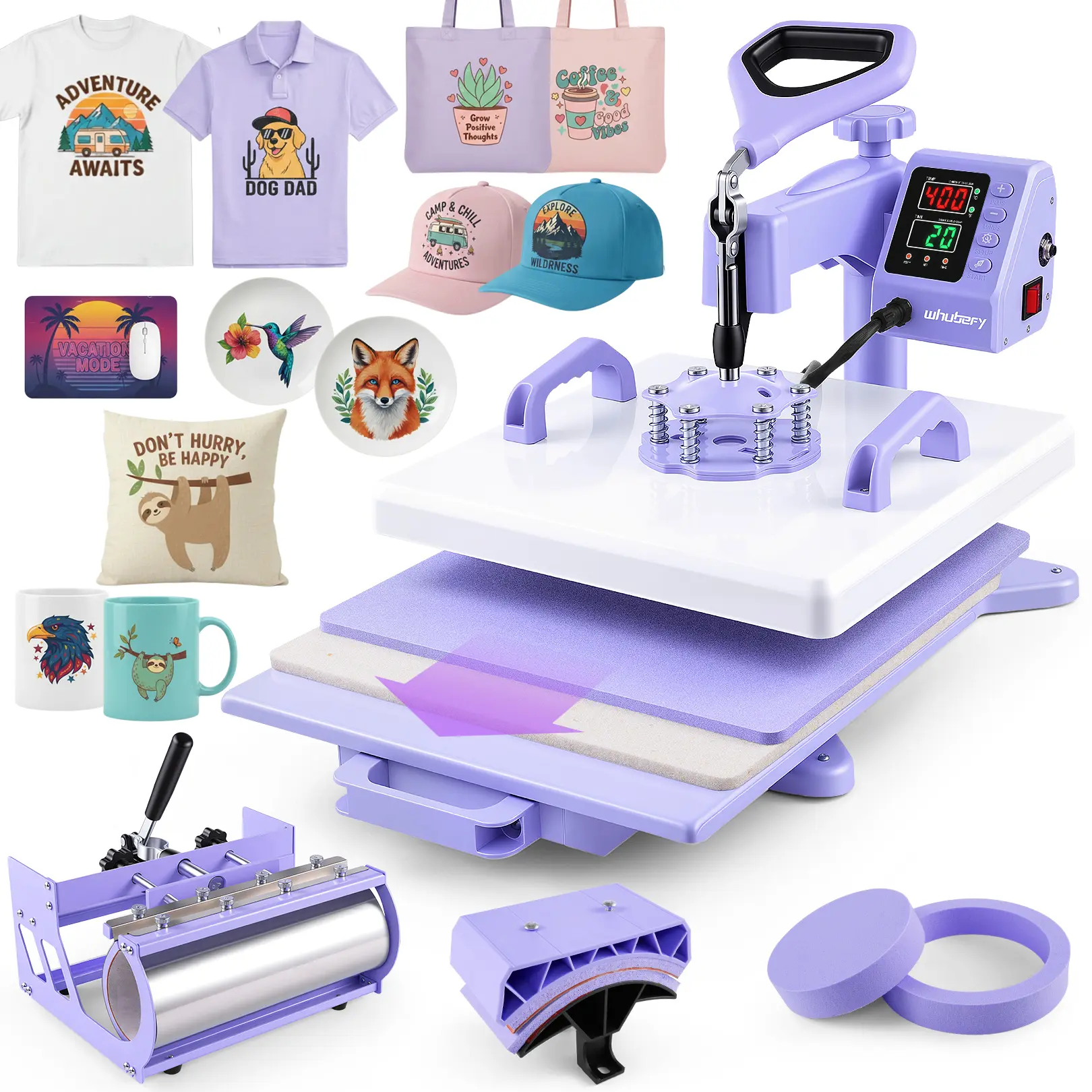 AKEYDIY 5 in 1 Slide-out Heat Press Machine, 15" X 15" Industrial Grade, 360-Degree Swing Away Heat Transfer Machine, Digital Mug Sublimation Heat Press Machine, Suitable for T-shirts/Mugs/Hats/Plates/Baseball Caps/Mouse Pads, mothersdaygift