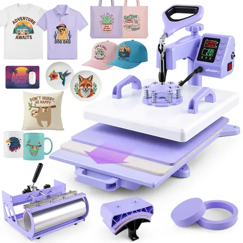 AKEYDIY 15-in x 15-in Industrial 5-in-1 Slide-Out Heat Press Machine - 360° Rotatable Heating Plate, Dual-Tube Heating, Digital Control Box, Dual Heat Dissipation Pads, Home Use for Custom Design, Commercial Batch Production