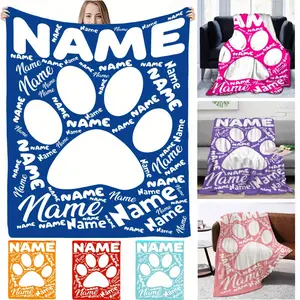 Personalized Dog Paw Print Flannel Blanket - Custom Name, Warm & Cozy for Couch, Bed, Office - Perfect Gift for Pet Owners, Family & Friends