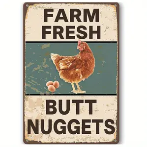 Vintage Metal Chicken Coop Sign With Farm Fresh Humor Rustic Wall Art For Kitchen Garden And Home Decor Durable Tinplate Material No Electricity Needed