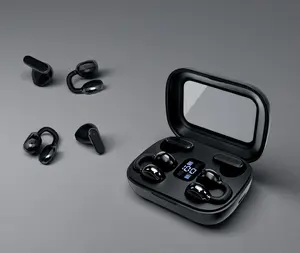 FLUFFDRIP Q10 [2-Pair Pack] Open-Ear Clip-On Wireless Earbuds (4 Units Total) — Mini Bluetooth Headphones with LED Digital Display Charging Case | Touch Controls | Open-Ear Sports Earphones Designed for Fitness & Running