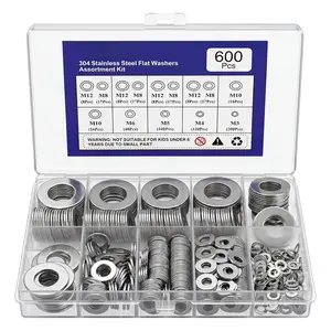 600 count Flat Washers for Screws and , 304 Stainless Steel Flat Washers Assortment Kit, 7 Sizes (M3 M4 M5 M6 M8 M10 M12) for Industrial and  Use
