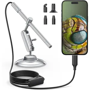 USB-C Digital Microscope 10X to 200X Magnification Portable Camera with 8 LED Lights, Handheld Rotating Metal Stand for Coin and Electronic Inspection, Compatible with iPhone 15+ and Android Devices