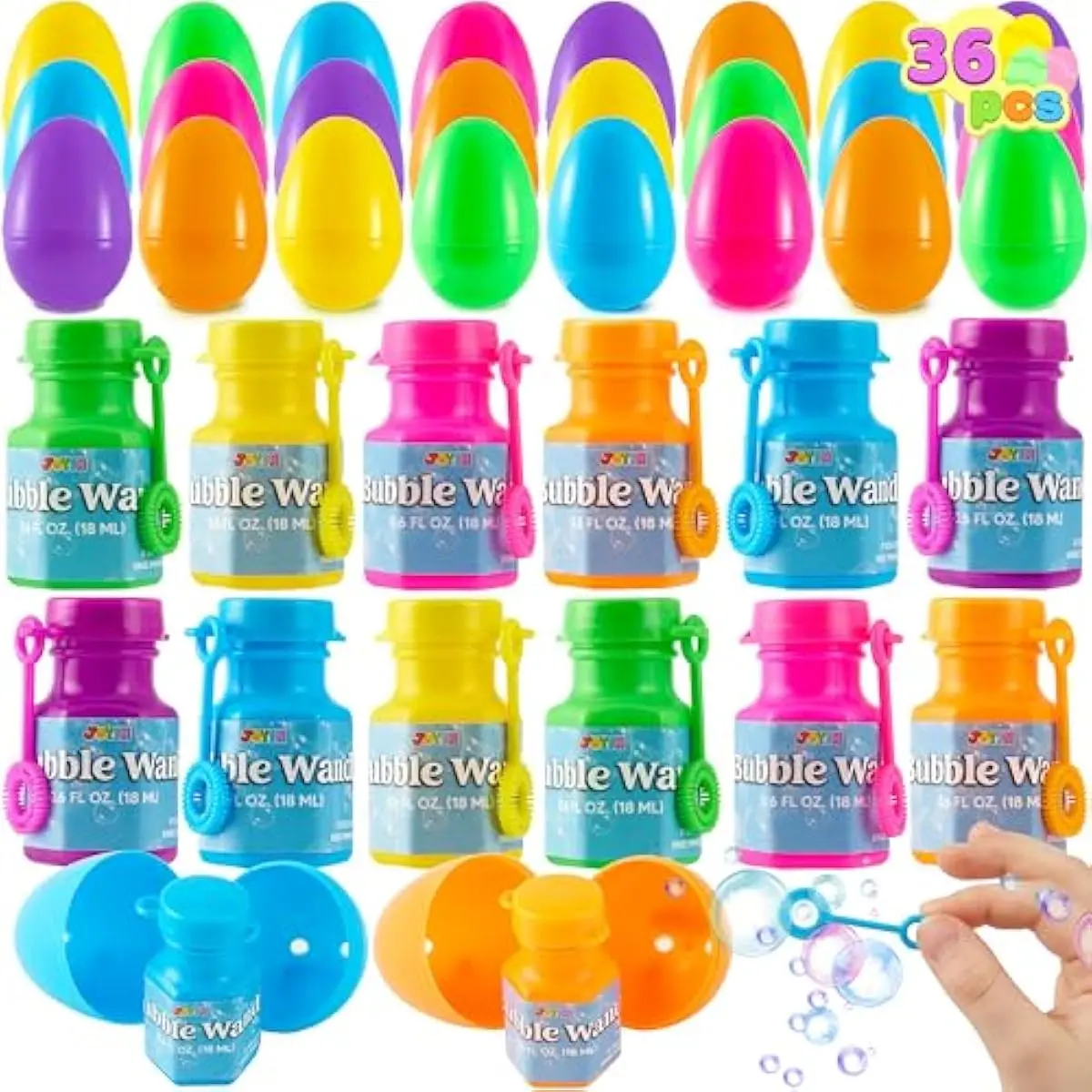 36 Pcs Prefilled Easter Eggs Bubble Wands for Kids Party Favors, Basket Stuffers, Toys Inside for Children Fun, Easter Decorations, Egg Hunt Game, Classroom Prize Supplies Gifts Décor