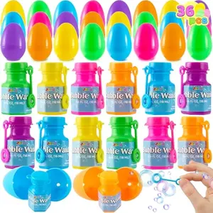 36 Pcs Prefilled Easter Eggs Bubble Wands for Kids Party Favors, Basket Stuffers, Toys Inside for Children Fun, Easter Decorations, Egg Hunt Game, Classroom Prize Supplies Gifts Décor