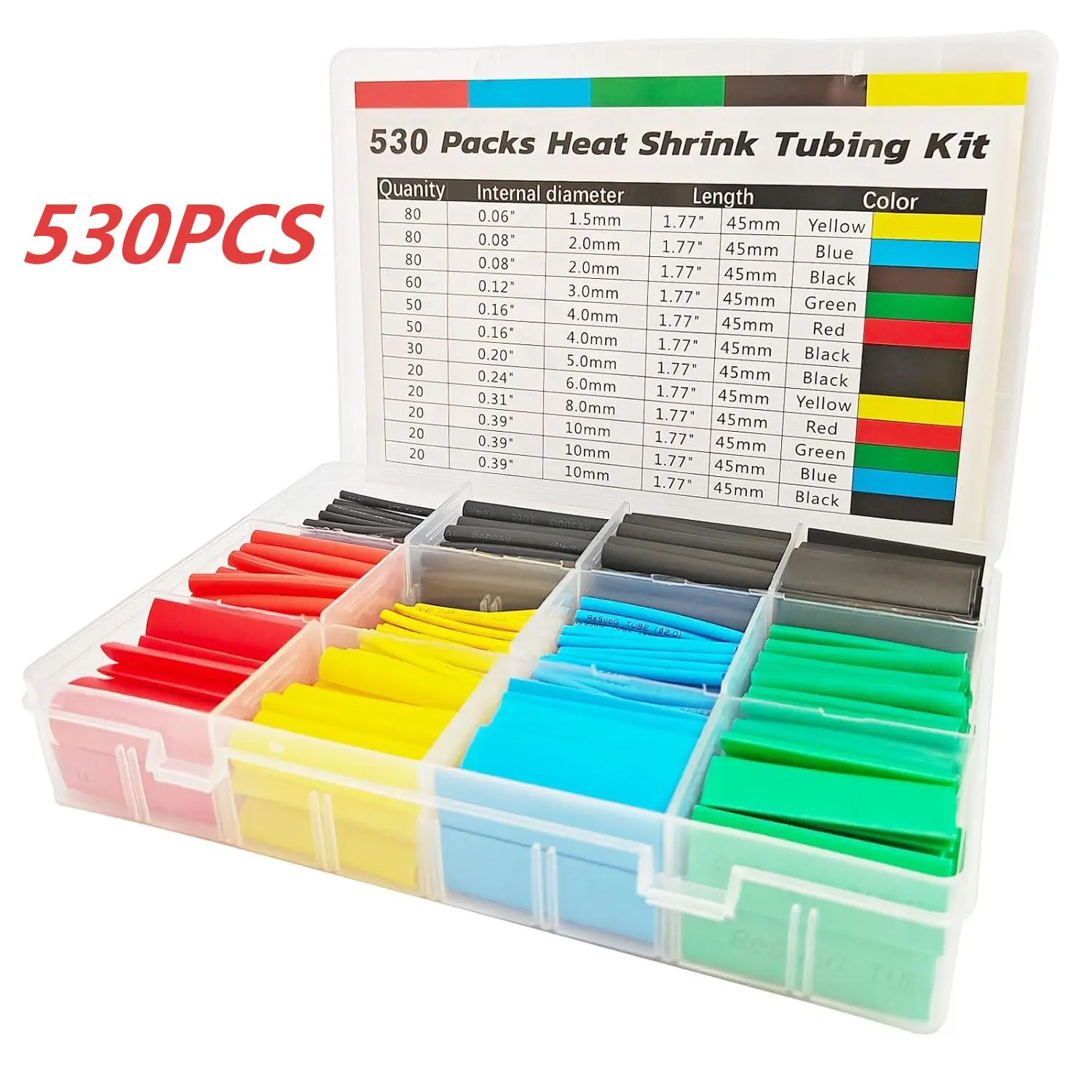 2:1 Ratio Adhesive-Lined Colored Waterproof Insulation Heat Shrink Tubing Kit - 530 Pcs with Storage Case for Cable, Wire Repairs, Automotive Projects,father'sdaygifts