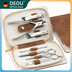 DEOU Complete 7pcs Nail Clipper Kit – Professional Manicure Tools for Thick, Ingrown Nails with Luxury Leather Pouch