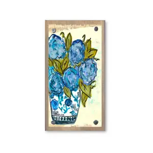 Chinoiserie Vase with Blue Hydrangeas Driftwood Happy Block