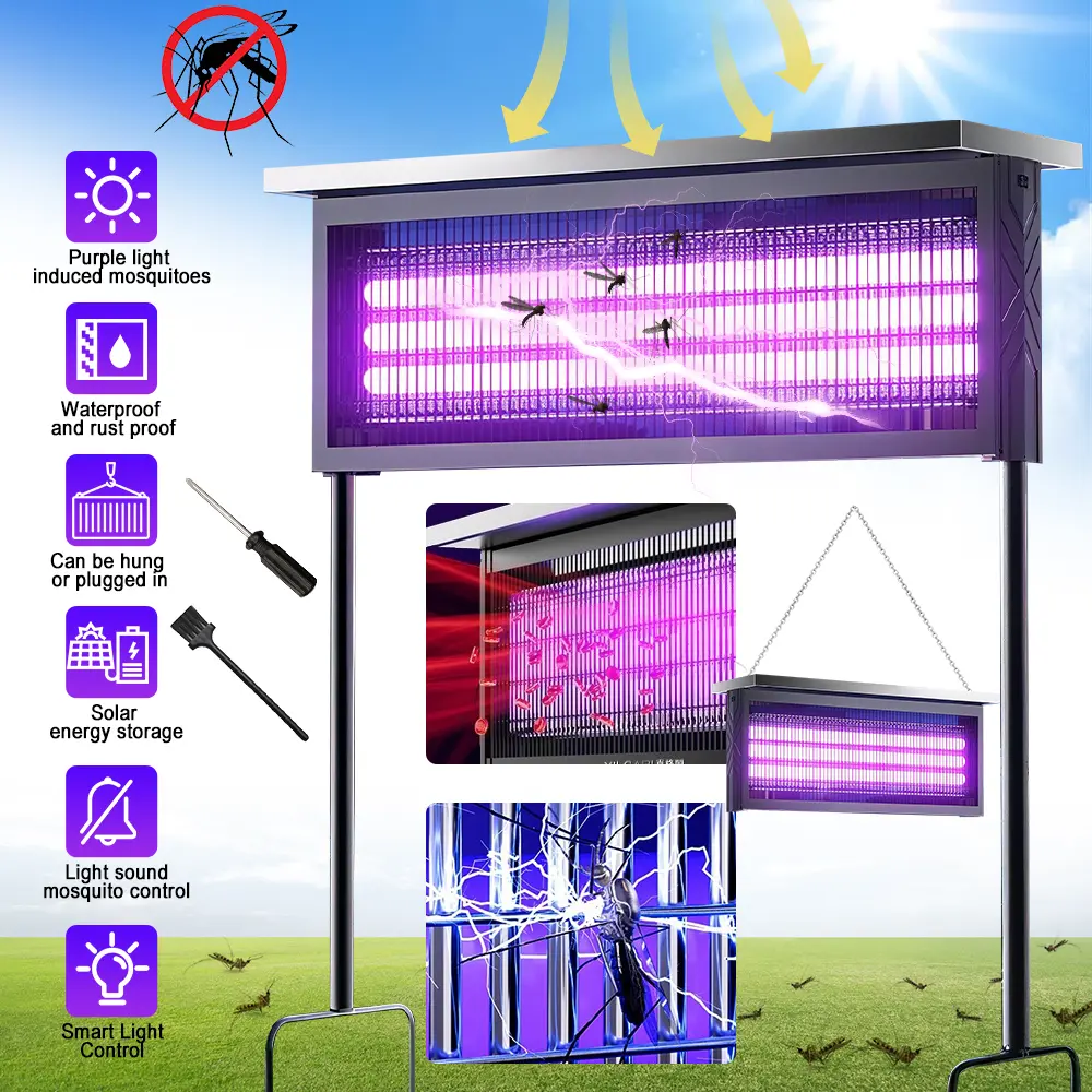 【Summerfinds】Rechargeable Outdoor 20W High-Power Mosquito Trap Lamp, Wireless Portable Solar Mosquito Zapper, 6000mAh Battery, 3 Tubes, Waterproof Insect Killer, Dual Charging (SummerVibes)
