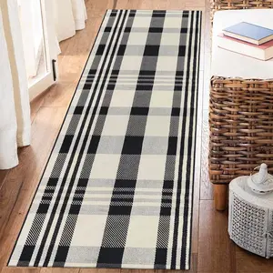 Buffalo Plaid Runner Rug Black and  2x6 Hallway Runner Rug  Woven Rug Farmhouse Checkered Runner Rug Washable Runners for Entryway Kitchen Laundry Room Bedroom Living Room
