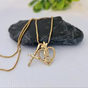 Gold Initial & Cross Necklace Female Anniversary Birthday Daily